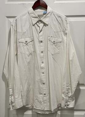 Roper Men's Western Shirt Long Sleeve Size XL White Pearl Snap
